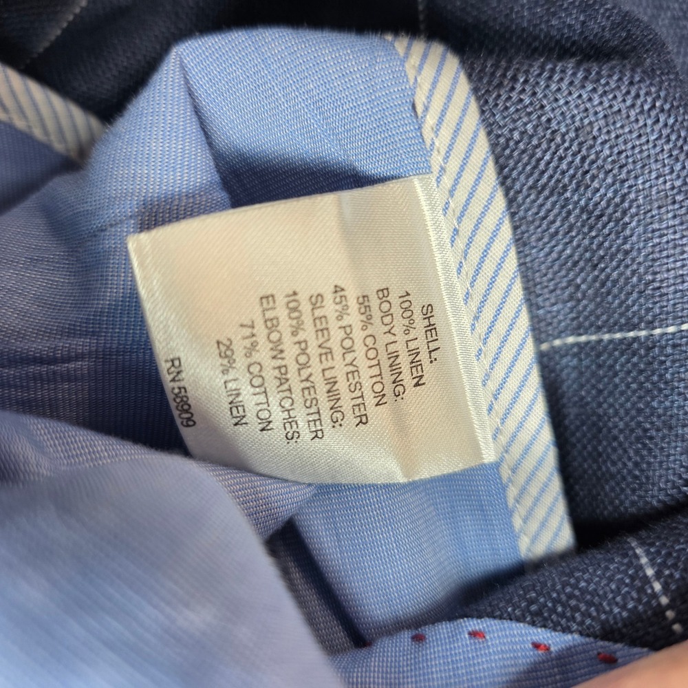 Cremieux Mens XXL Blue Windowpane 100% Linen Blazer Elbow Patches Sport Coat - Picture 8 of 13